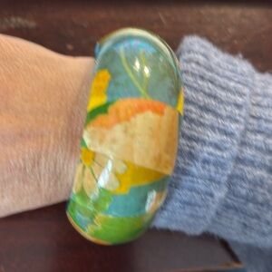 Blue greens colourful wooden bracelet bangle